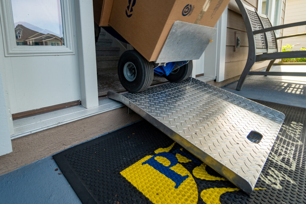 We place ramps at the front door to make for more efficient moves and less shock on your items. The kids love &lsquo;em.